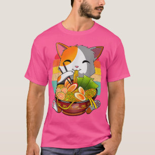 Camiseta Kawaii Ramen Cat, Neko Noodle Japonês Funny Vinta