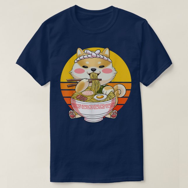 Camiseta Kawaii Ramen Cute Anime Dog Corgi Noodles Japonese (Frente do Design)