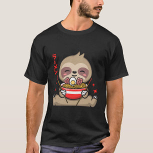 Camiseta Kawaii Ramen Cute Anime Sloth Japonês Noodles Kid