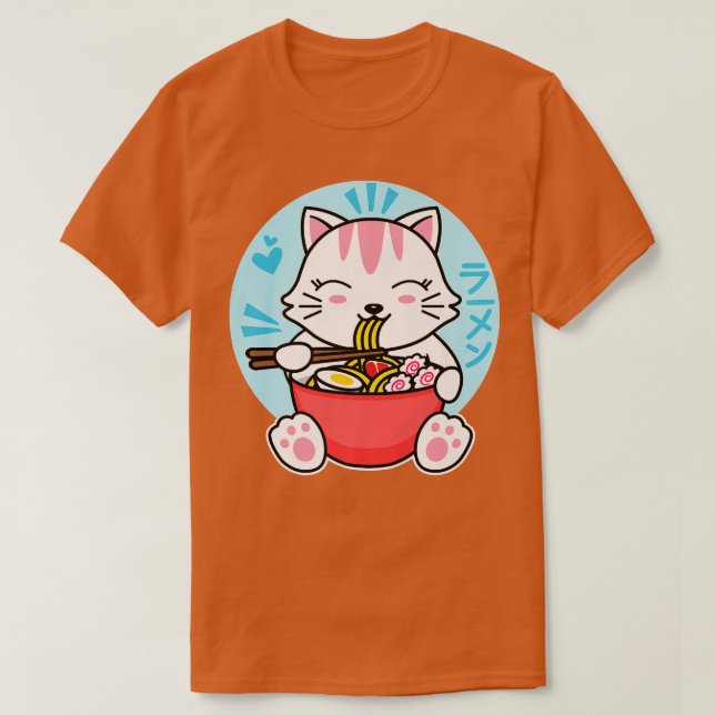 Camiseta Kawaii Ramen Cute Anime White Cat Japonês Instantâ (Frente do Design)