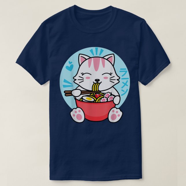 Camiseta Kawaii Ramen Cute Anime White Cat Japonês Instantâ (Frente do Design)