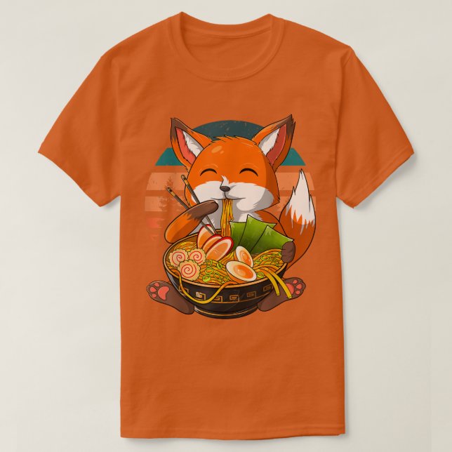 Camiseta Kawaii Ramen Fox, Japanese Neko Noodle Funny Anime (Frente do Design)