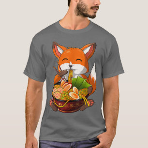 Camiseta Kawaii Ramen Fox, Japonês Neko Noodle Engraçado An