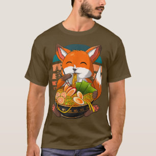 Camiseta Kawaii Ramen Fox, Japonês Neko Noodle Engraçado An