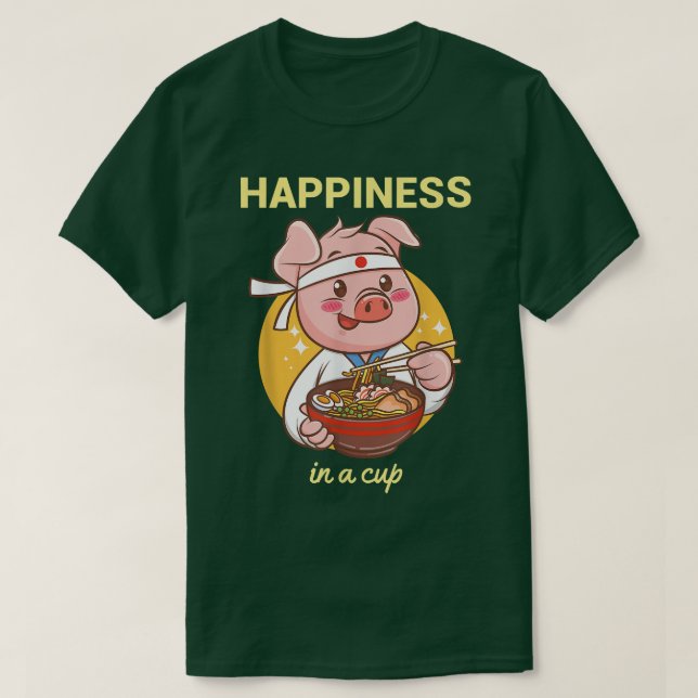 Camiseta Kawaii Ramen Japonês Noodles Cute Piglet Não (Frente do Design)