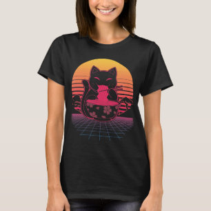 Camiseta Kawaii Ramen Neko Retro Cat Anime Noodle Japonês
