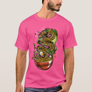 Camiseta Kawaii Ramen Noodles Bowl Chopsticks Anime Dragão