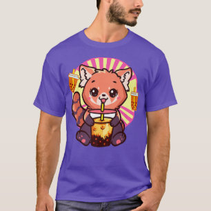 Camiseta Kawaii Red Panda Bebendo Boba Tea Bubble Tea 131