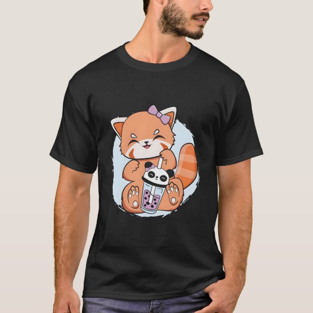 Camiseta Kawaii Red Panda Boba Anime Pearl Bubble Tea Otaku (Frente)