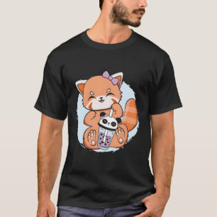 Camiseta Kawaii Red Panda Boba Anime Pearl Bubble Tea Otaku