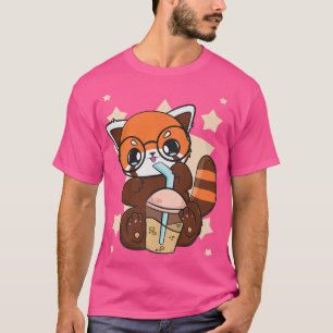 Camiseta Kawaii Red Panda Boba Cute Anime Pearl Bubble Tea