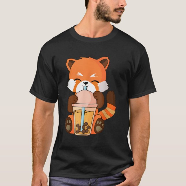Camiseta Kawaii Red Panda Boba Tea Bubble Tea Anime (Frente)