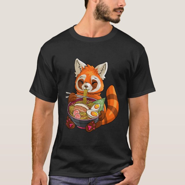 Camiseta Kawaii Red Panda Comendo Ra Panda Noodle (Frente)