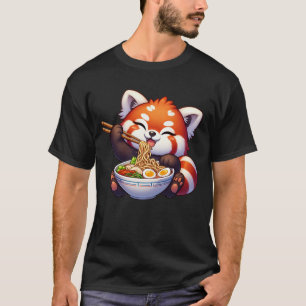 Camiseta Kawaii Red Panda Comendo Ramen Noodle Anime