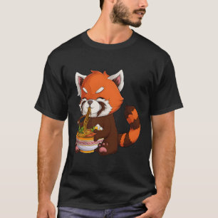 Camiseta Kawaii Red Panda Comeu Macarrão Japonês Ramen