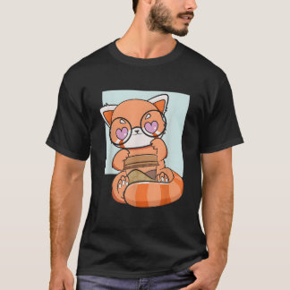 Camiseta Kawaii Red Panda Drinking Coffee Anime Bear