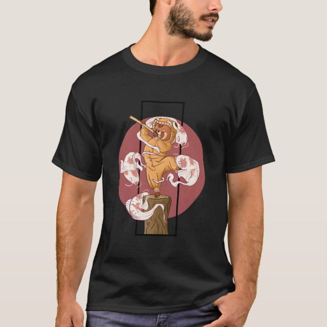 Camiseta Kawaii Red Panda With Japanese Koi Ghosts (Frente)
