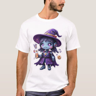 Camiseta Kawaii Robot Witch Girl, Cute Sci-Fi Sorceress Tee