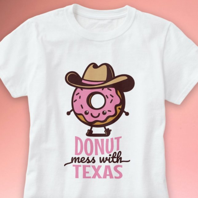 Camiseta Kawaii Rosquinha Mess com a saia-branca do Texas (Kawaii Donut Mess with Texas Cute Shirt)