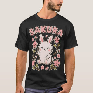 Camiseta Kawaii Sakura Bunny Japonês Coelho Fofo Cerejeira