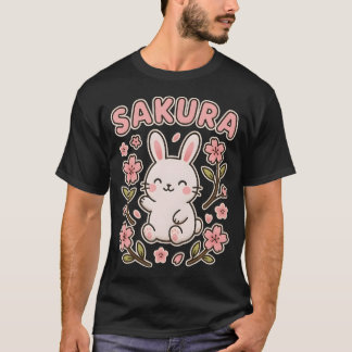 Camiseta Kawaii Sakura Bunny Japonês Coelho Fofo Cerejeira