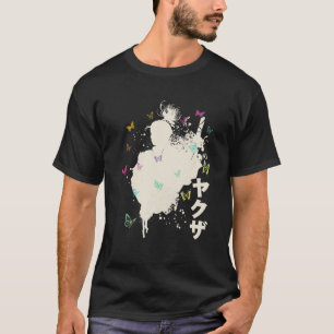 Camiseta Kawaii Samurai Com Borboletas Coloridas E Kanji