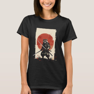 Camiseta Kawaii Samurai Guaxinim Guerreiro Japão Sol Katana