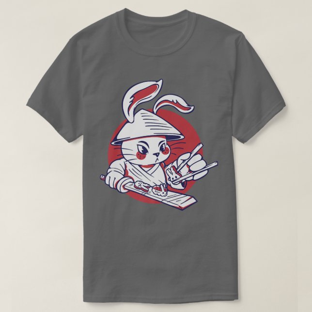 Camiseta Kawaii Samurai Rabbit Chef Fazer Cute Bunny Sushi (Frente do Design)