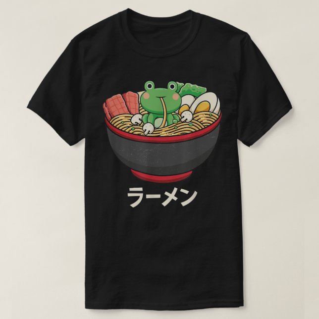 Camiseta Kawaii Sapo Comendo Ramen Japonês Noodles Ramen Lo (Frente do Design)