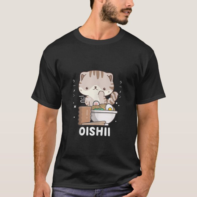 Camiseta Kawaii Scottish Fold Cat Come Ramen Japonês Noodl (Frente)