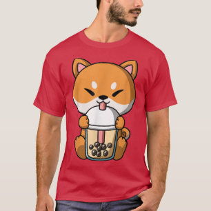 Camiseta Kawaii Shiba Inu Cão Boba milk Tea Bubble Tea Anim