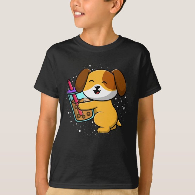 Camiseta kawaii shiba inu chá de bolhas de cachorro boba ja (Frente)