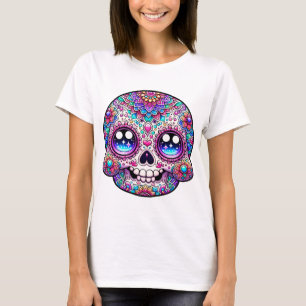 Camiseta Kawaii Skull Mandala Art Colorful T-Shirt Ativo