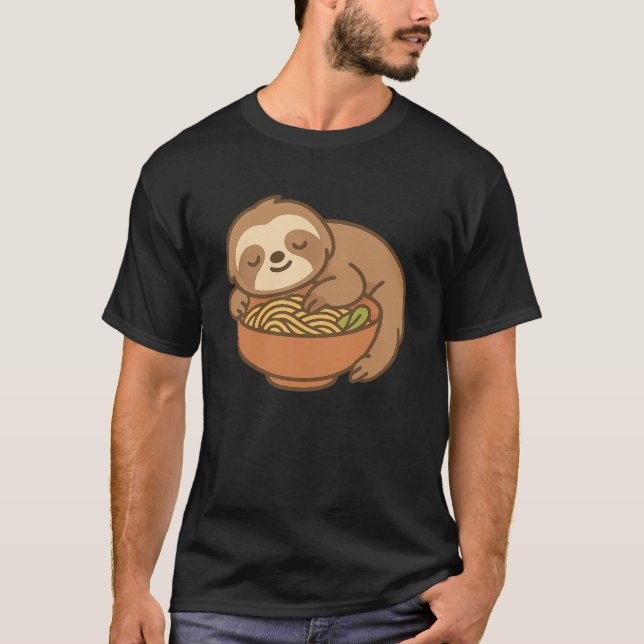 Camiseta Kawaii Sloth Hugging Ramen - Cozy Noodle Lover (Frente)