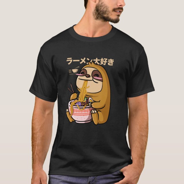 Camiseta Kawaii Sloth Ramen Bowl Anime Otaku Japanese Noodl (Frente)