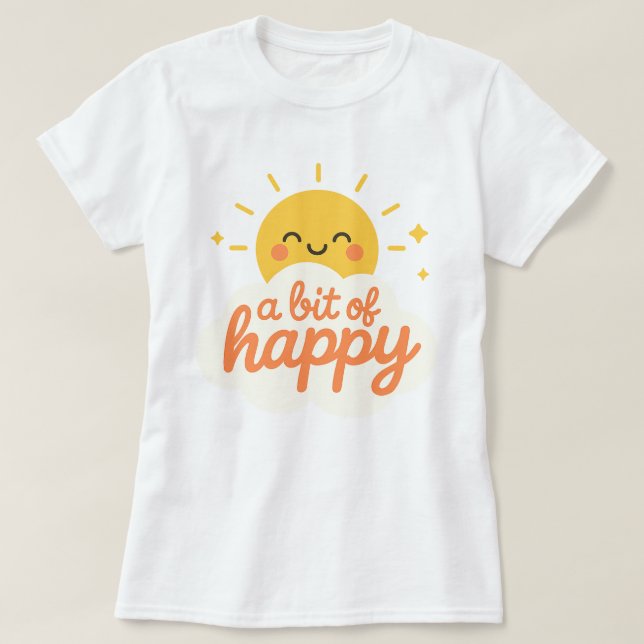 Camiseta Kawaii sorrindo Sol Encarado Um Pouco Feliz (Frente do Design)