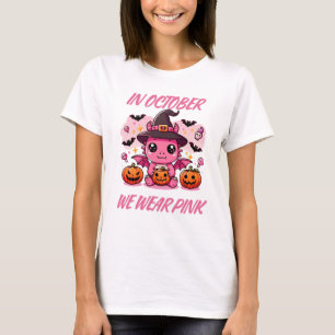 Camiseta Kawaii Spooky Season Pink Witch Dragon Design