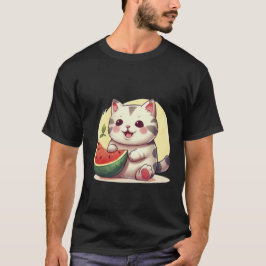 Camiseta Kawaii Spotted Cat with Watermelon Summer Art ✨🐾