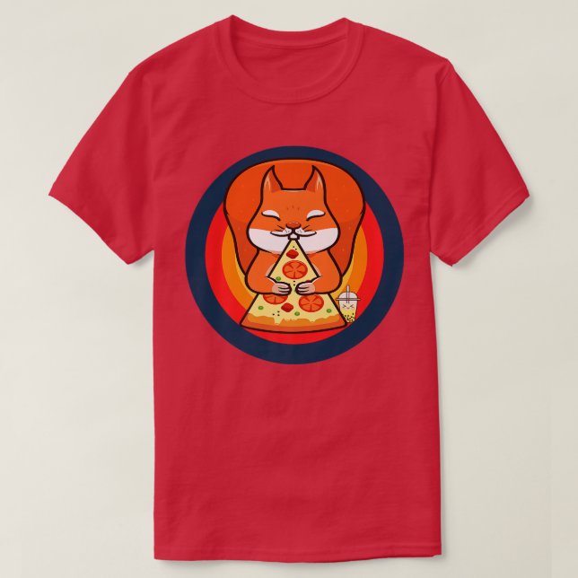 Camiseta Kawaii Squirrel Eating Pizza Boba Tea  (Frente do Design)