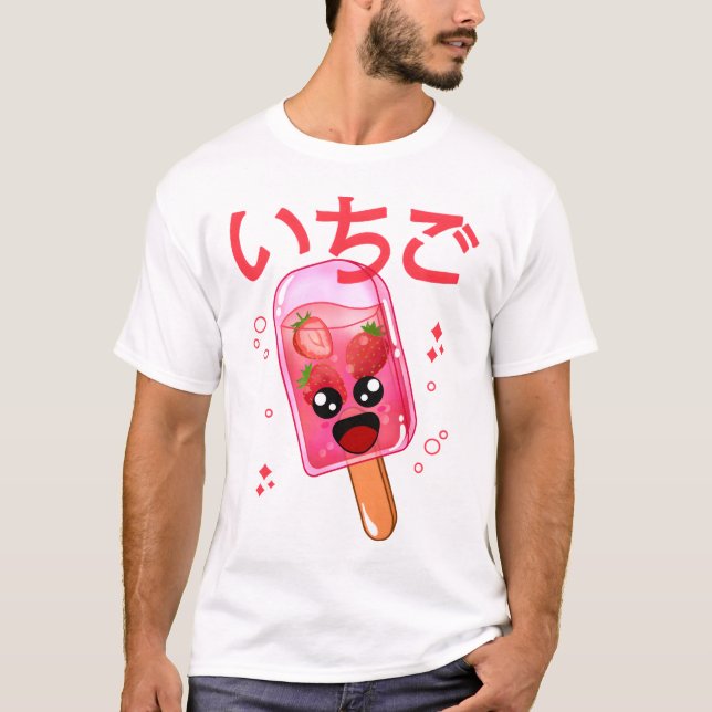 Camiseta Kawaii Strawberry Ice Pop (Frente)