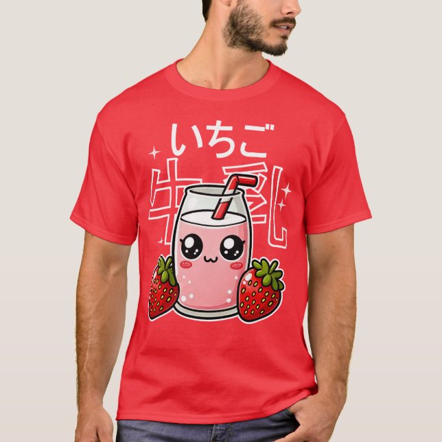 Camiseta Kawaii Strawberry milk (Frente)