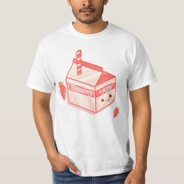 Camiseta Kawaii Strawberry Milk Carton - Cute Aesthetic Art (Frente)