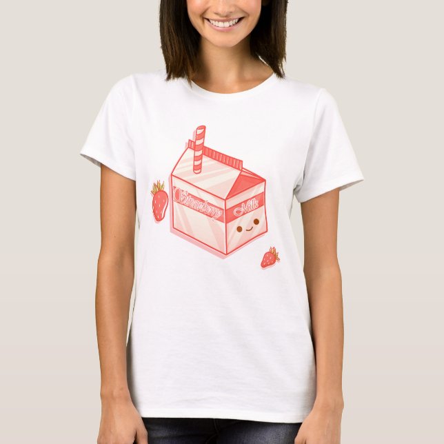 Camiseta Kawaii Strawberry Milk Carton - Cute Aesthetic Art (Frente)