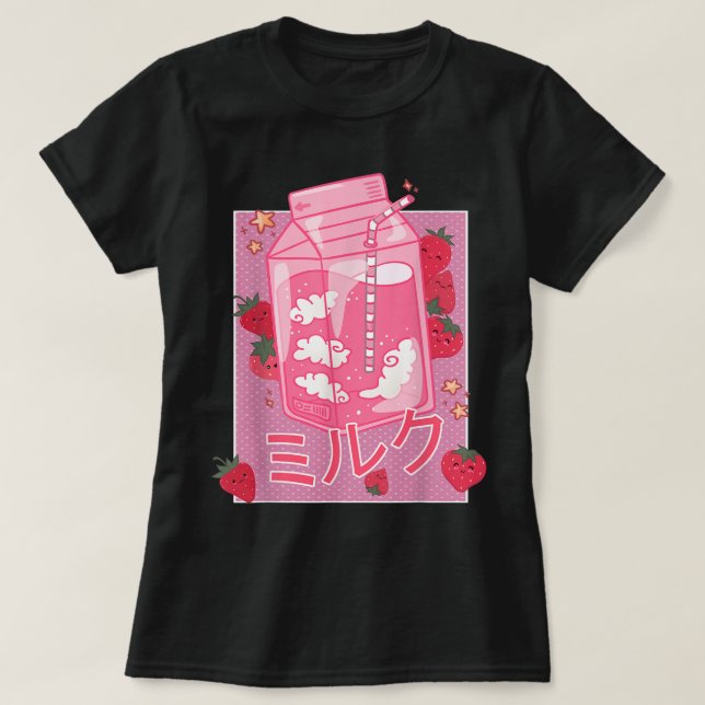 Camiseta Kawaii Strawberry Milk Japanese Aesthetic (Frente do Design)