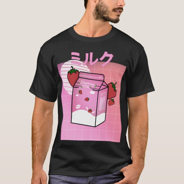 Camiseta Kawaii Strawberry Milk Shake (Frente)