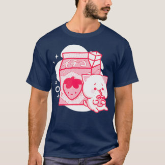 Camiseta Kawaii Strawberry Milk Shake Cat