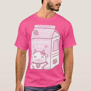 Camiseta Kawaii Strawberry milk ton com mascote de vaca