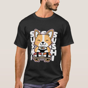 Camiseta Kawaii Sushi Anime Bonita Cão Corgi Comida Japones