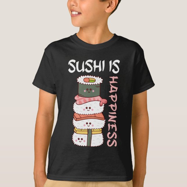 Camiseta Kawaii Sushi Happy Anime Comida Japonesa Bonita (Frente)