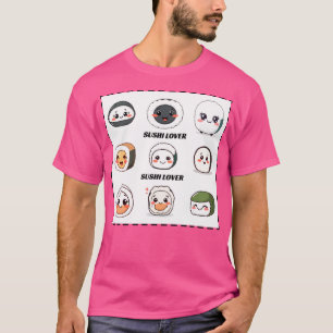 Camiseta Kawaii Sushi Lover - Design de Caracteres Sushi Cu